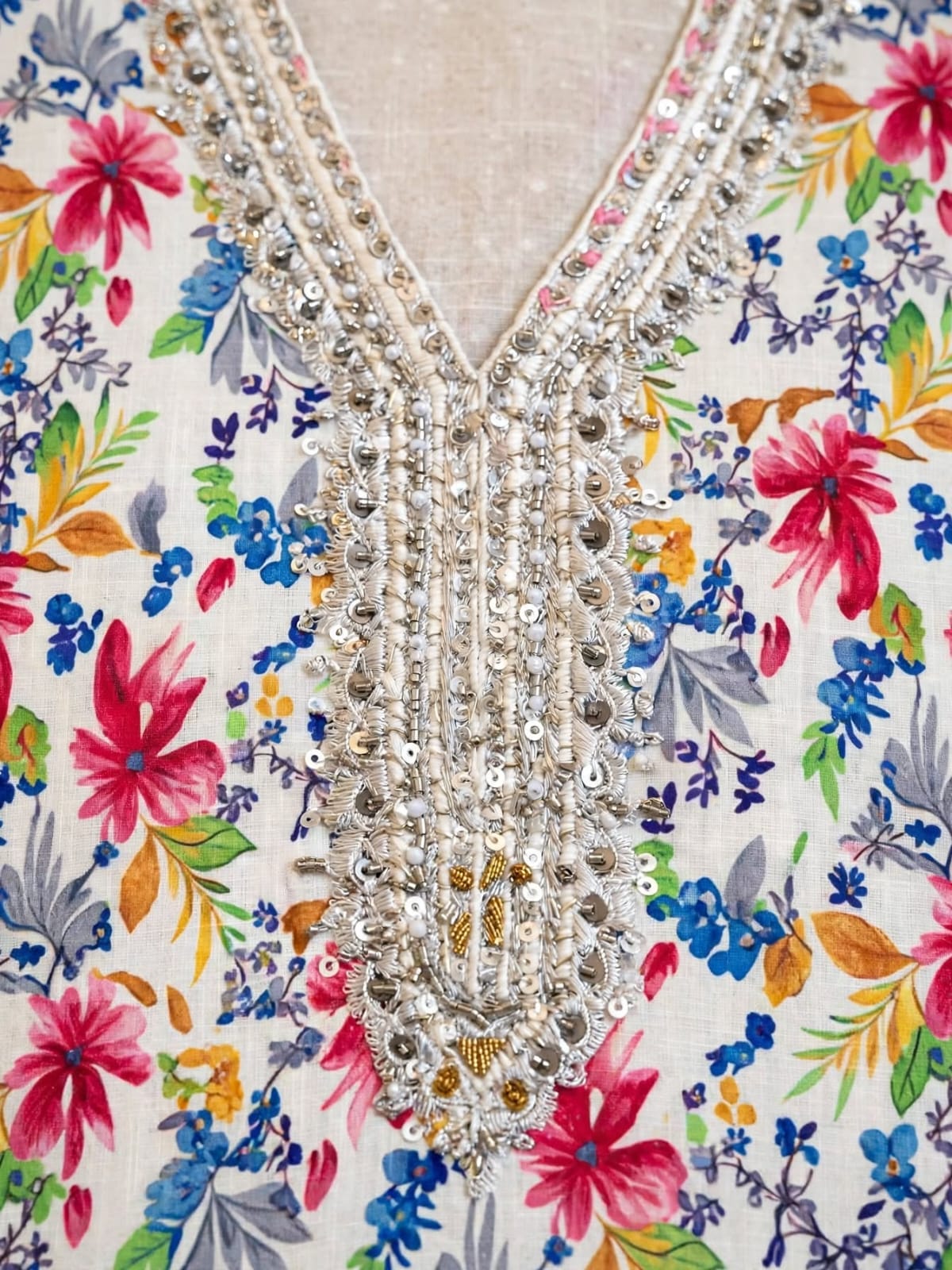3-Piece Unstitched Sky Bloom Floral Lawn Suit with Embroidered Neckline & Border Patches