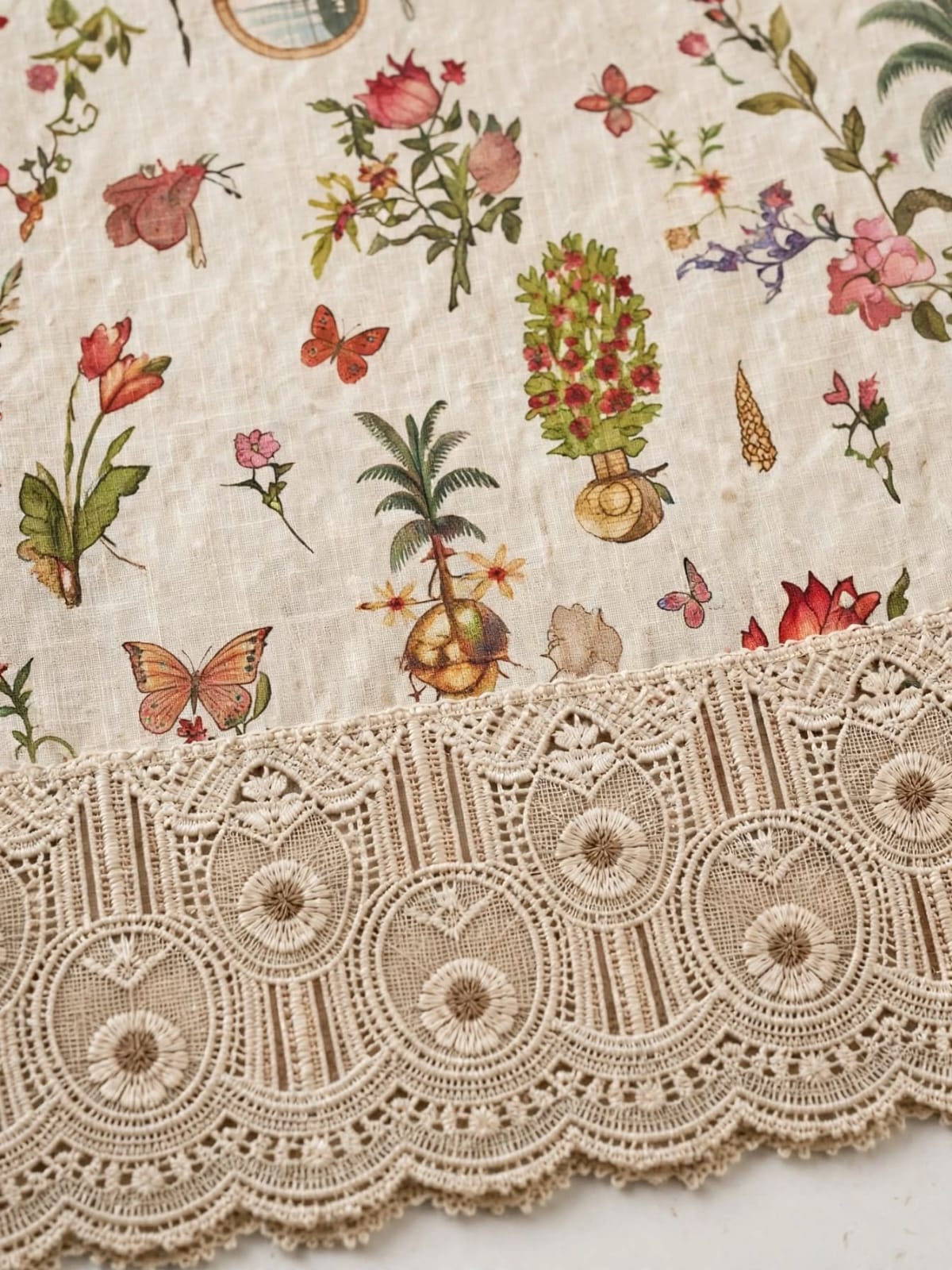 3 Pc Beige Botanical Unstitched Lawn Suit with Cutwork Border & Embroidered Patches