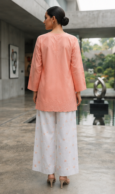 Stiched Peach Bloom Embroidered 2-Piece Suit