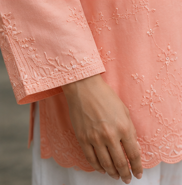 Stiched Peach Bloom Embroidered 2-Piece Suit