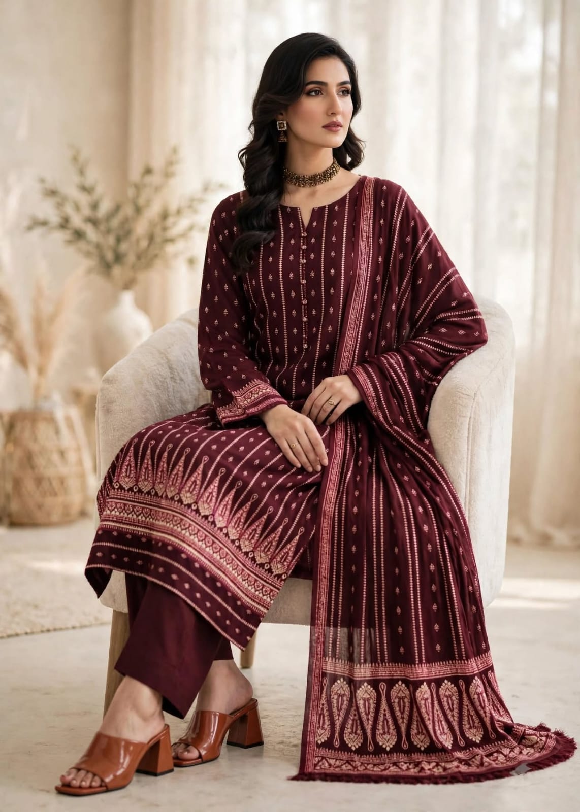 3 Pc Unstich Printed lown fabric Bin Naeem Brand