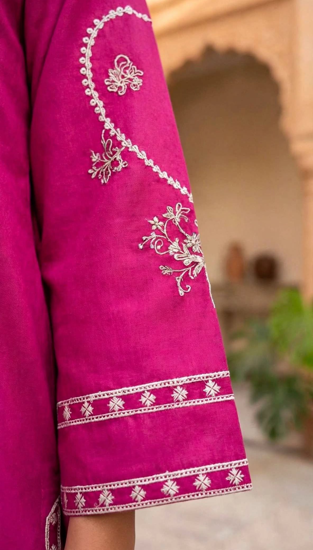 Stitched 2-Piece Magenta / Deep Pink Embroidered Lawn Co-Ord Set with Printed Trousers