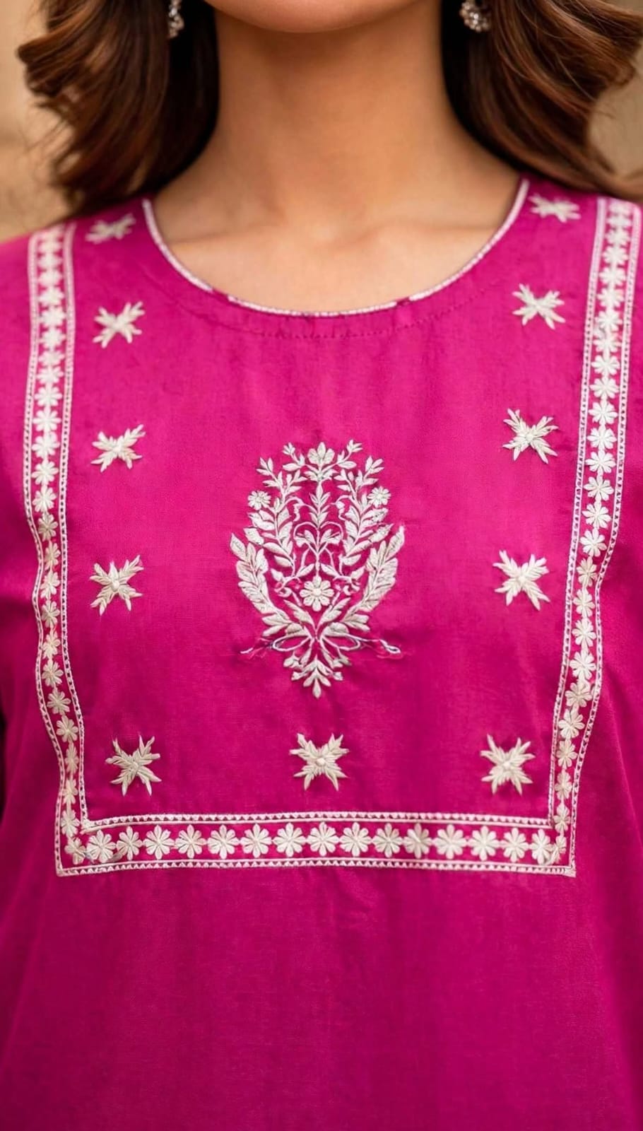 Stitched 2-Piece Magenta / Deep Pink Embroidered Lawn Co-Ord Set with Printed Trousers