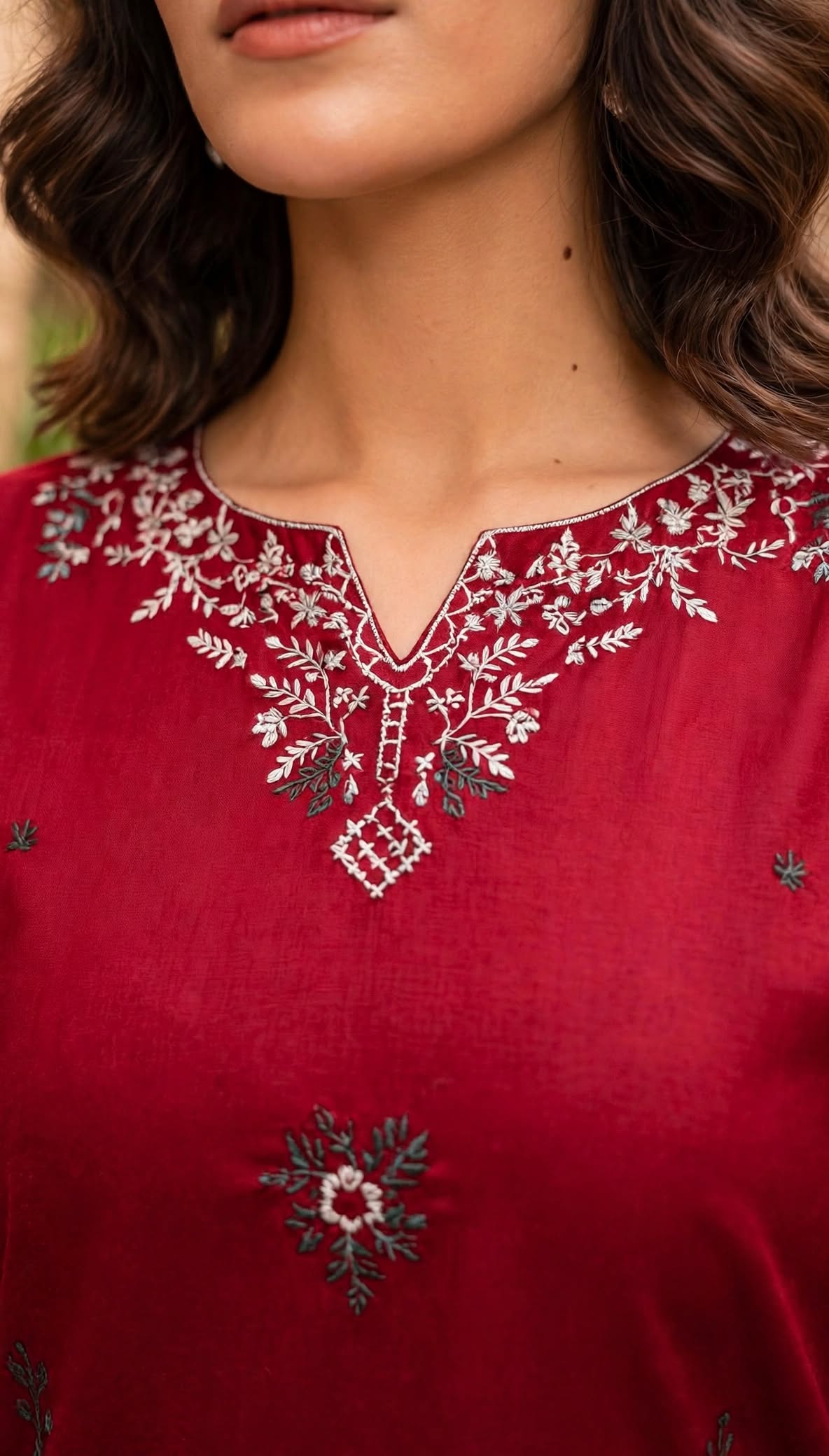 Stitched 2-Piece Rich Maroon Kurti Embroidered Lawn Co-Ord Set with Printed Trousers