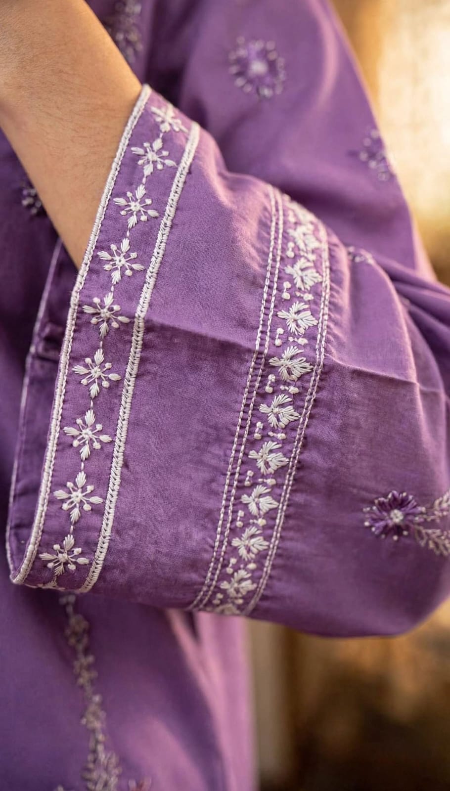 Stitched 2-Piece Violet/Purple Embroidered Lawn Co-Ord Set with Printed Trousers