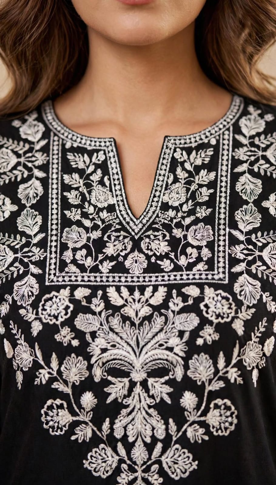 Stitched 2-Piece Jet Black Contrast Ivory Embroidered Lawn Co-Ord Set with Printed Trousers