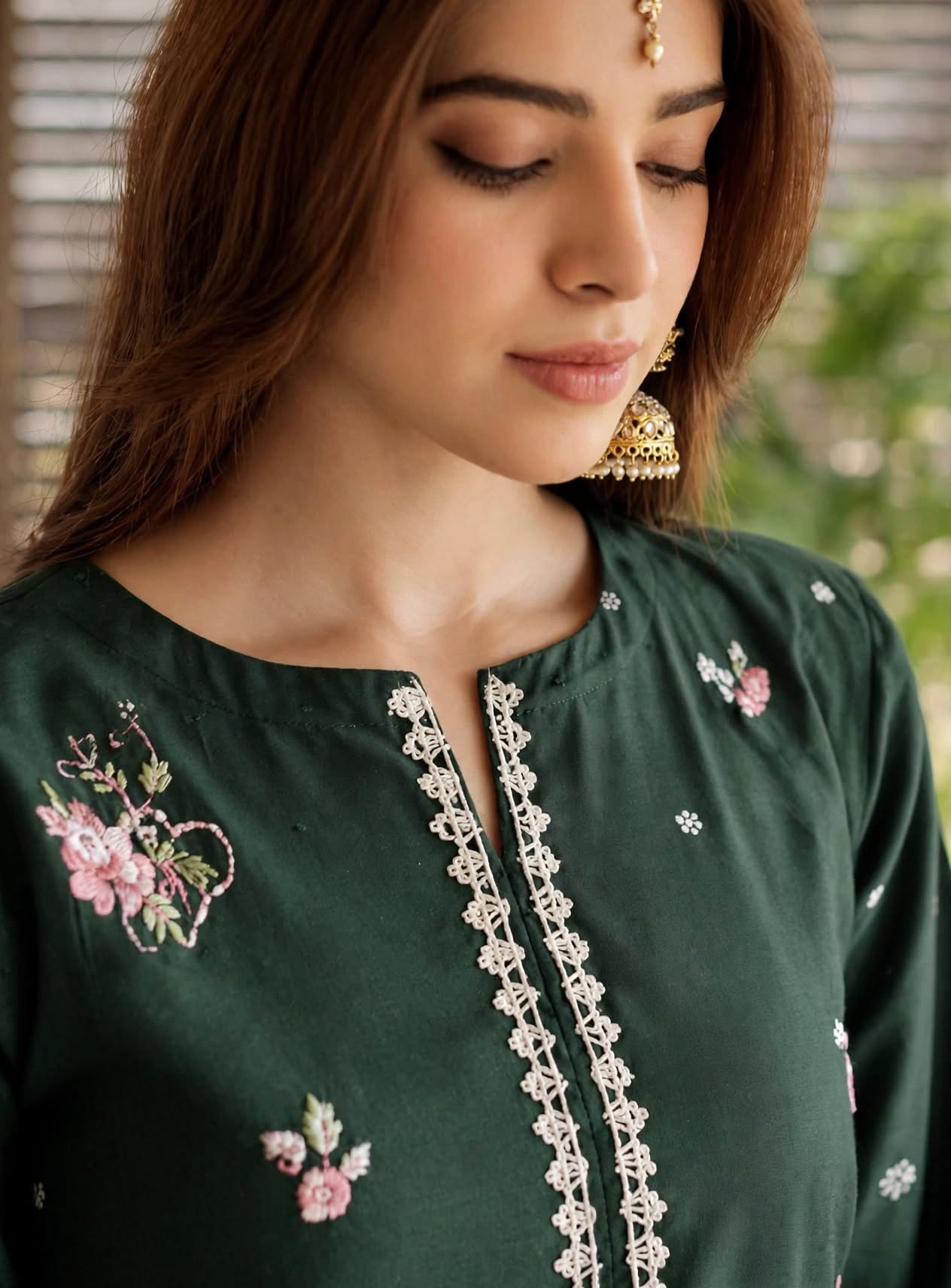 Stitched 2-Piece Deep Emerald Green Embroidered Lawn Co-Ord Set with Printed Trousers
