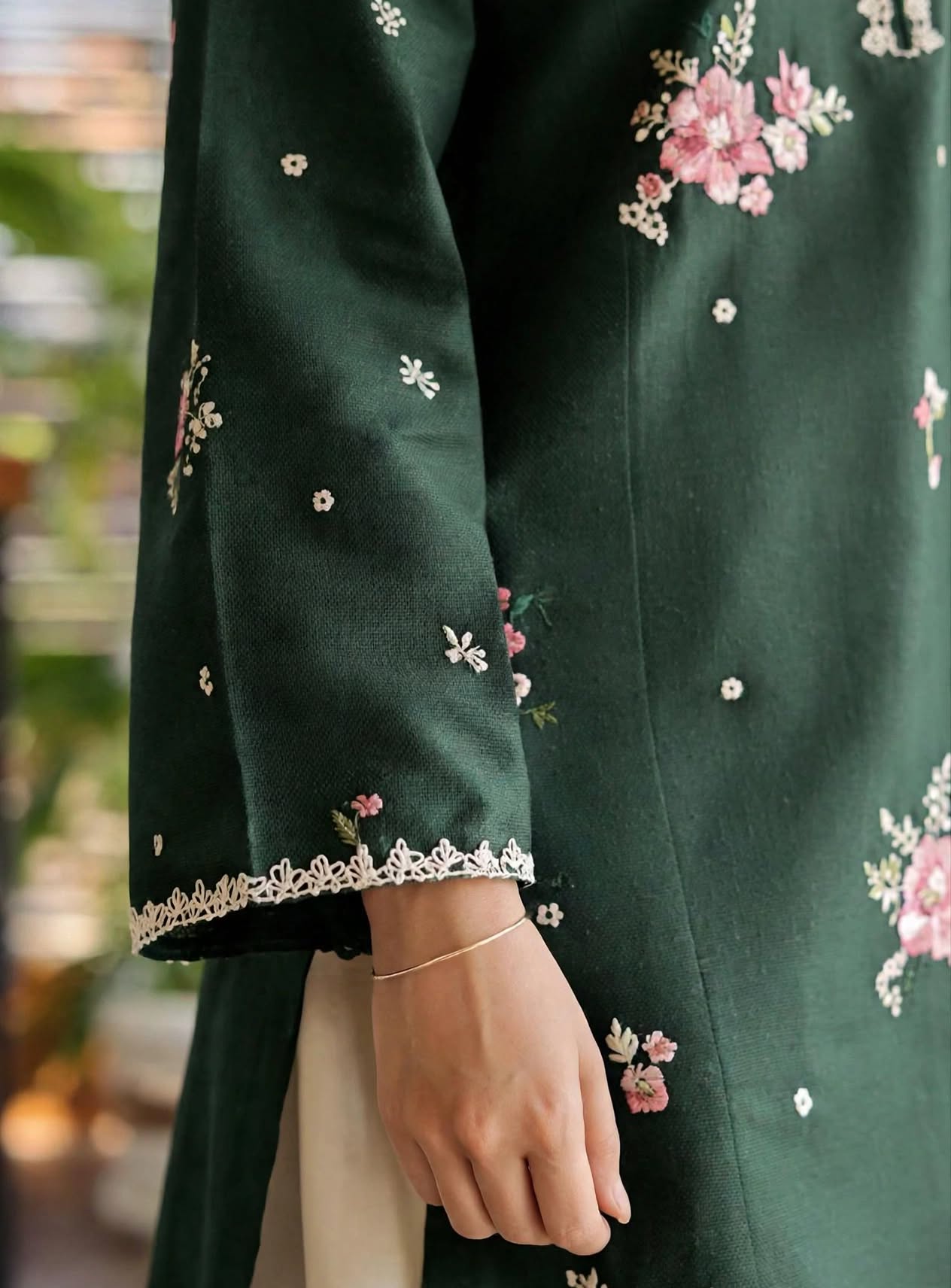 Stitched 2-Piece Deep Emerald Green Embroidered Lawn Co-Ord Set with Printed Trousers