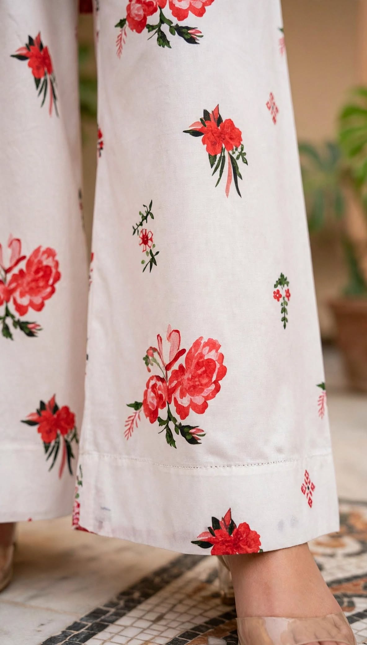 Stitched 2-Piece Rust Orange-Red Embroidered Lawn Co-Ord Set with Printed Trousers