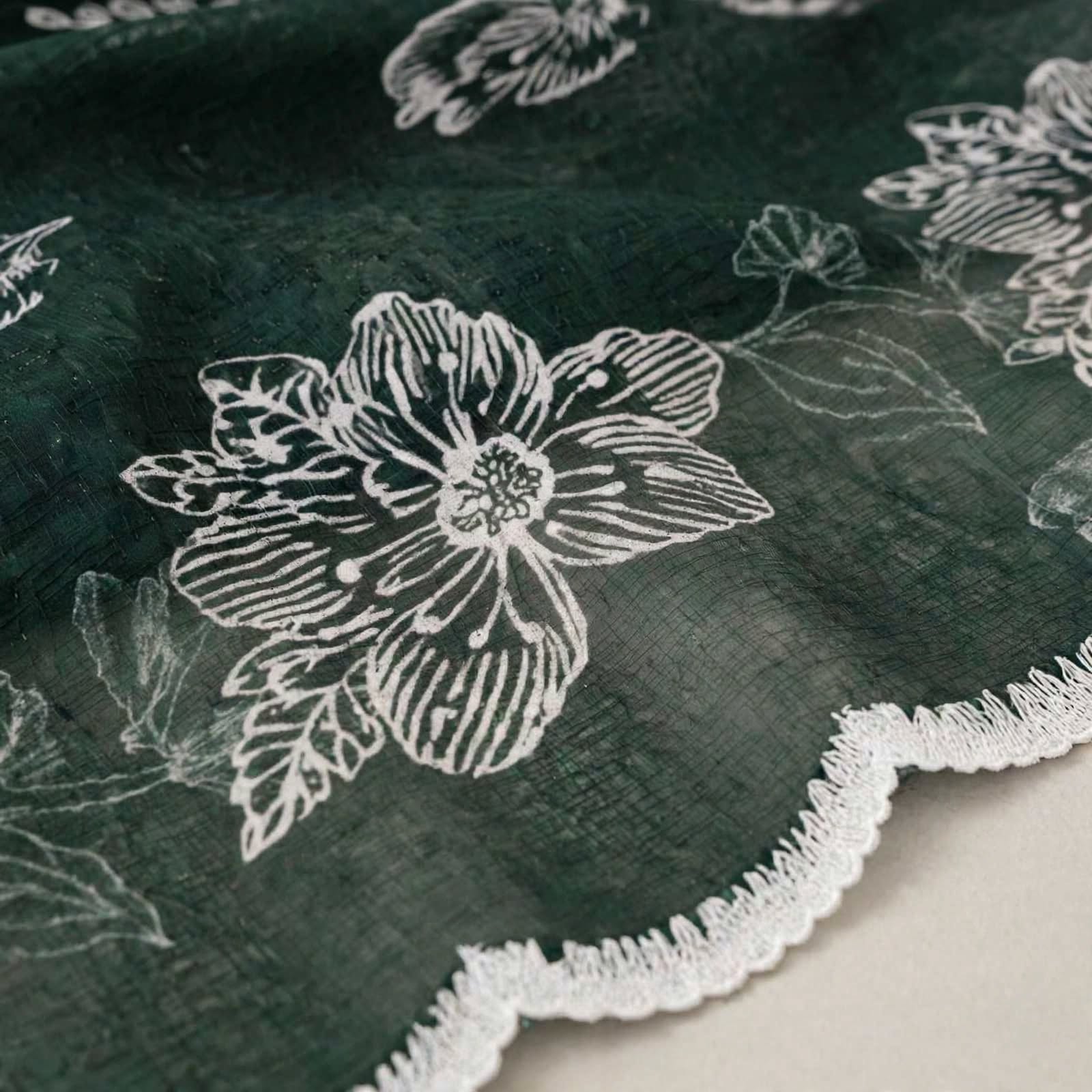 Unstitched 3 Pc Embroidered Suit - Forest Green Elegance
