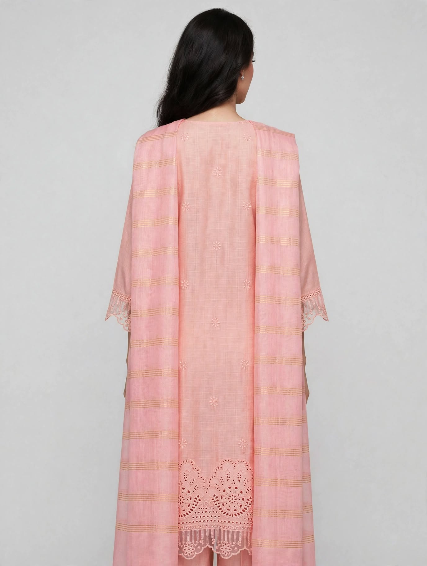 Stitched 3 Pc Suit Pastel Peach/Pink Hue with Embroidery
