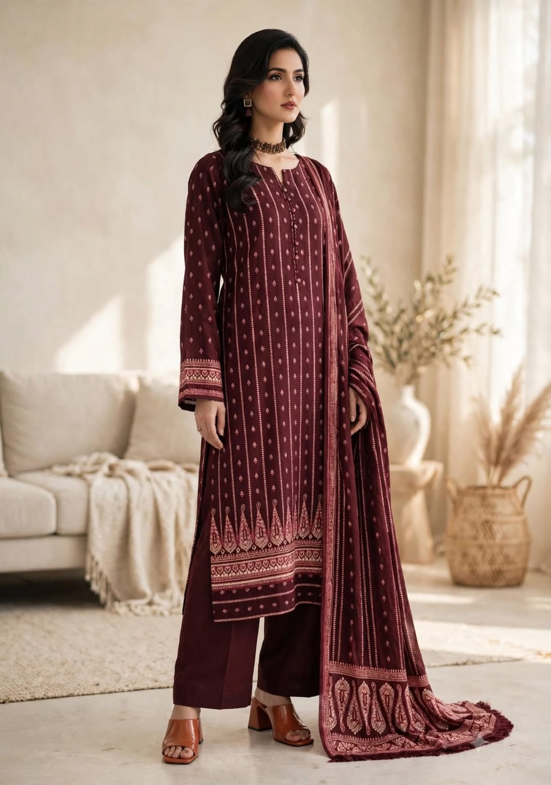 3 Pc Unstich Printed lown fabric Bin Naeem Brand